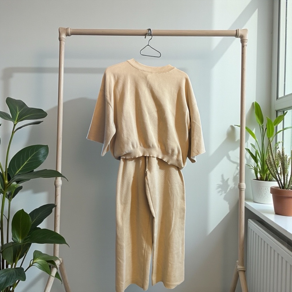 Elegant Cream Knit Two Piece